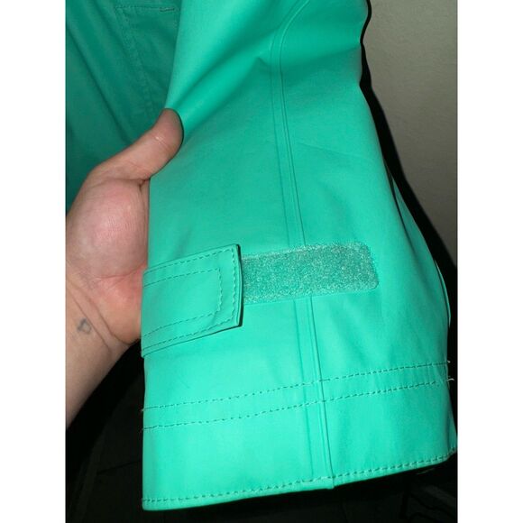 Girly Girl Originals Mint Rain Coat with Reflective Stripes Over Sized Sz S - Picture 8 of 12